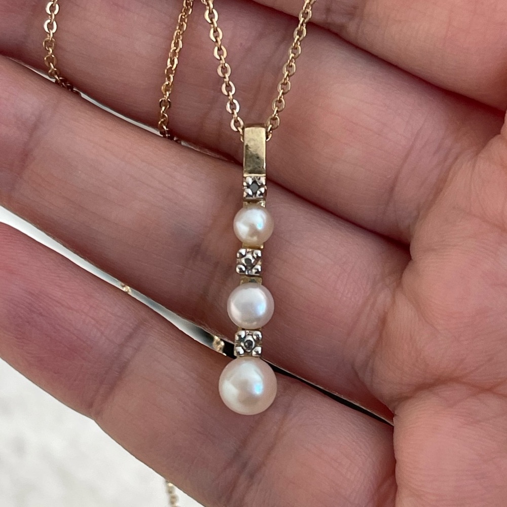 Genuine freshwater cultured pearl & diamond gold plated solid 925 silver pendant - Picture 2 of 11